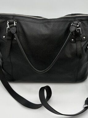 HESHE Leather Shoulder Tote, Model R024, Large Capacity, Black